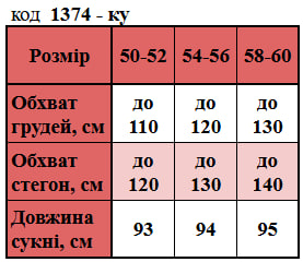 Таблица размеров
