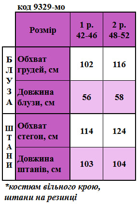 Таблица размеров