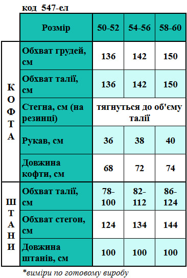 Таблица размеров