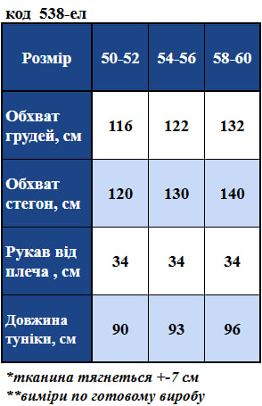 Таблица размеров