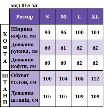 Таблица размеров