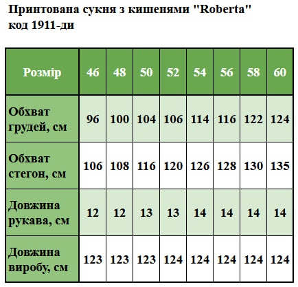 Таблица размеров