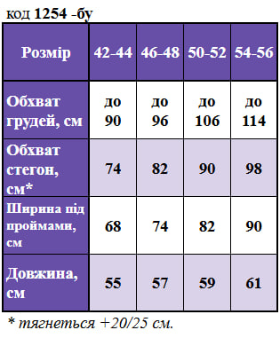 Таблица размеров