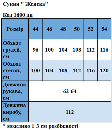 Таблица размеров