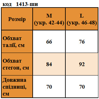Таблица размеров