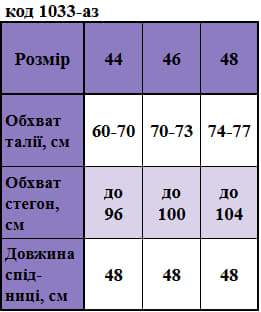 Таблица размеров