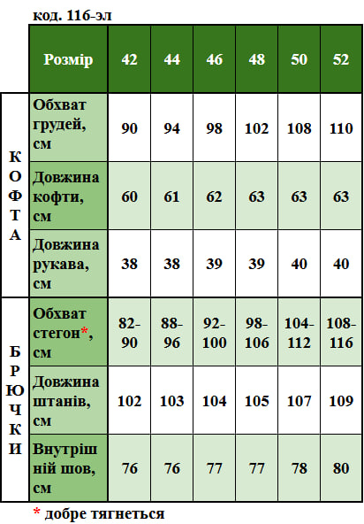 Таблица размеров