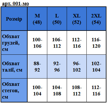 Таблица размеров