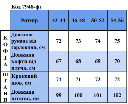 Таблица размеров