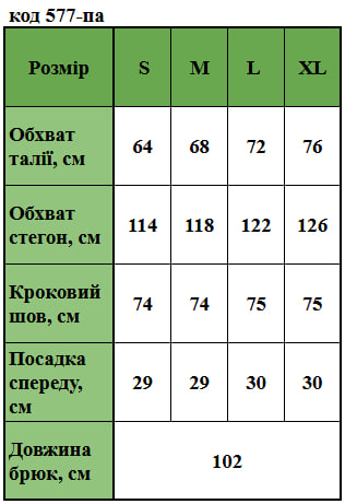 Таблица размеров