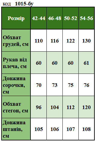 Таблица размеров