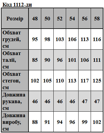 Таблица размеров