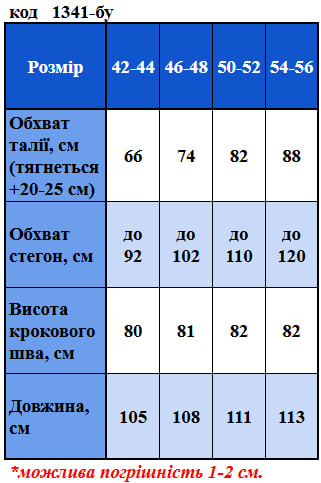 Таблица размеров