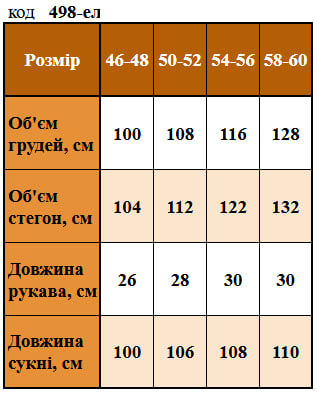 Таблица размеров