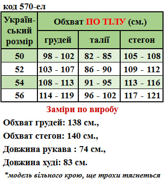 Таблица размеров