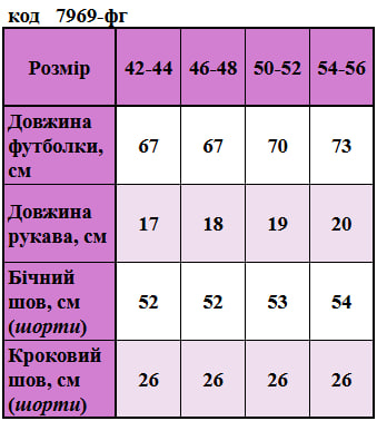 Таблица размеров