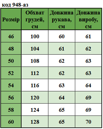Таблица размеров