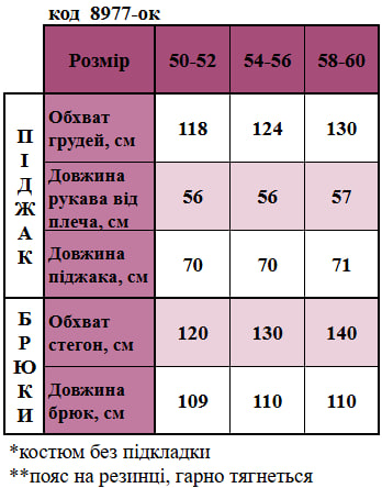 Таблица размеров