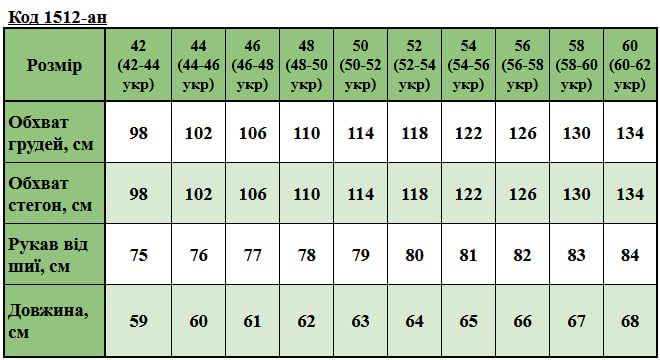 Таблица размеров