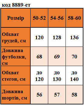 Таблица размеров