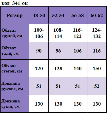Таблица размеров