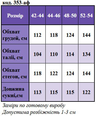 Таблица размеров
