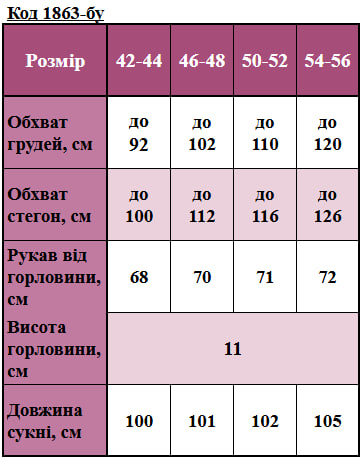 Таблица размеров