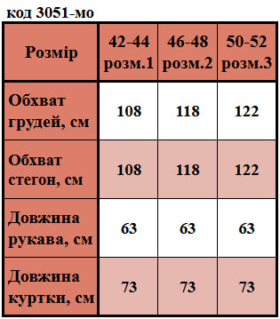 Таблица размеров