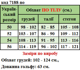 Таблица размеров