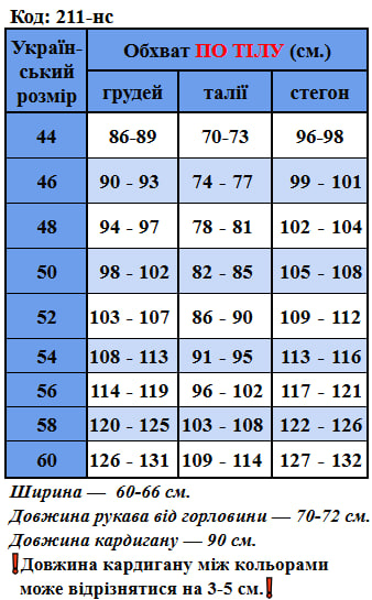 Таблица размеров