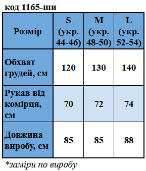 Таблица размеров
