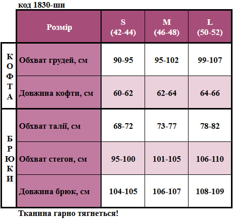Таблица размеров