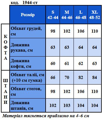 Таблица размеров