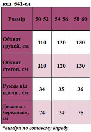 Таблица размеров