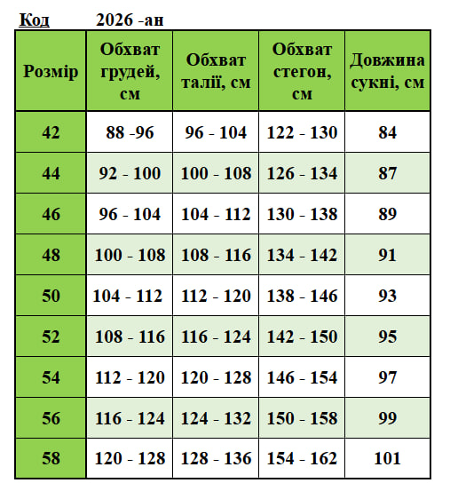 Таблица размеров