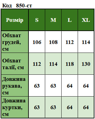 Таблица размеров