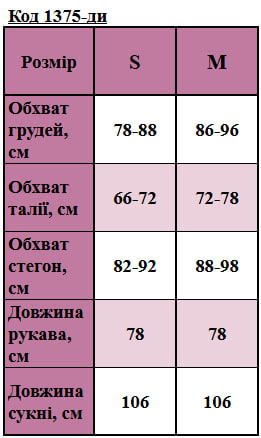 Таблица размеров