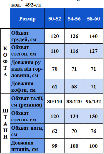Таблица размеров
