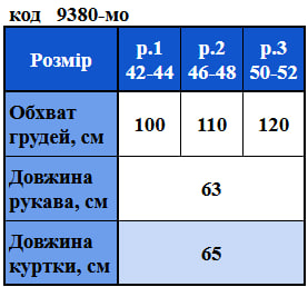 Таблица размеров