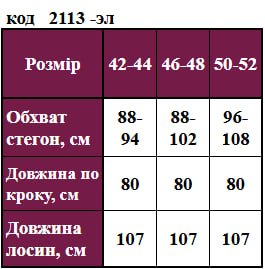 Таблица размеров