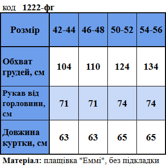 Таблица размеров