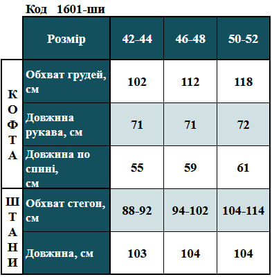 Таблица размеров