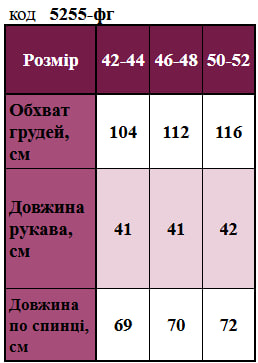 Таблица размеров