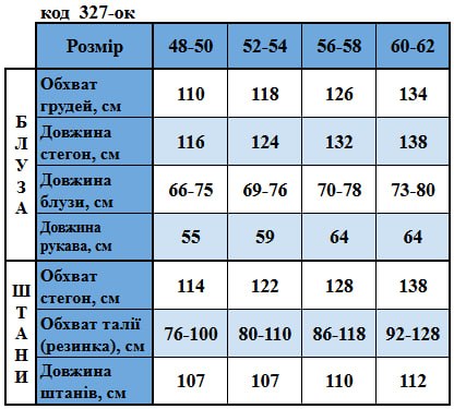 Таблица размеров