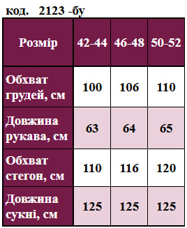 Таблица размеров