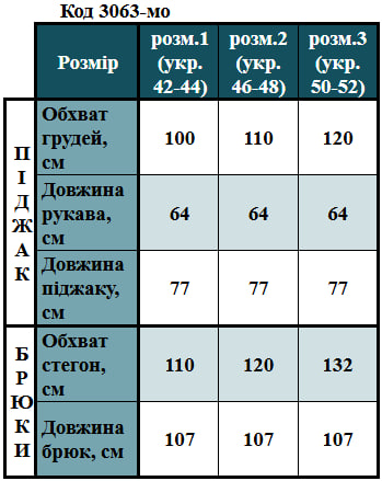 Таблица размеров
