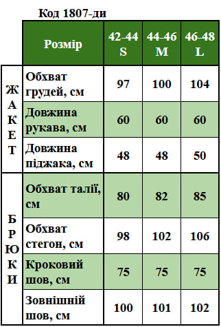 Таблица размеров
