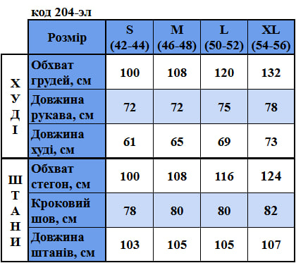 Таблица размеров