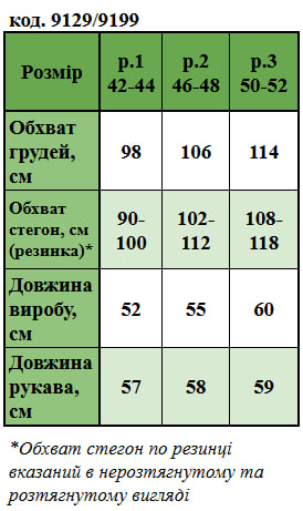 Таблица размеров