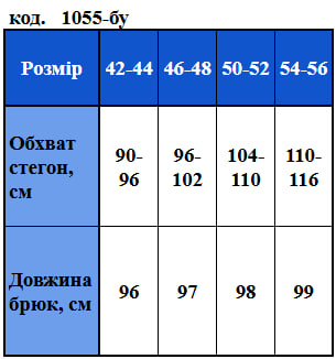 Таблица размеров